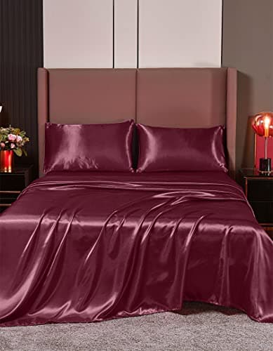 Hotel Quality Lilac Silk Satin Sheet Set | Cal King | Fitted & Flat Sheets | Pillowcases | Silky Soft