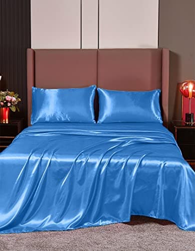 Hotel Quality Lilac Silk Satin Sheet Set | Cal King | Fitted & Flat Sheets | Pillowcases | Silky Soft