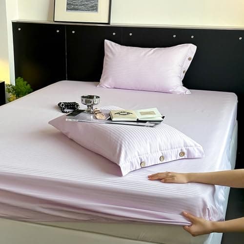 Light Green Thin Stripe 59"x79" Long Staple Cotton Queen 3 Piece Sheet Set