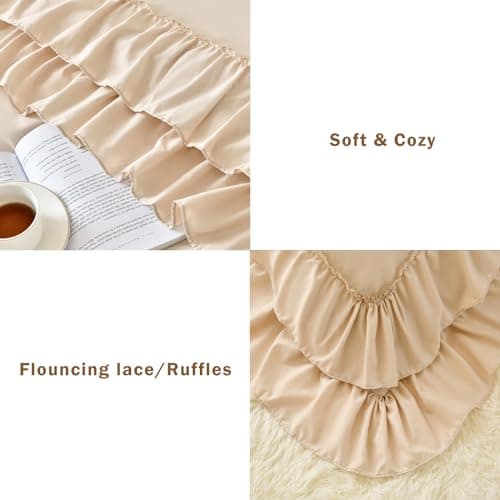 Cupocupa Beige Queen Comforter Set, 3PCs Ruffle Fluffy Bedding