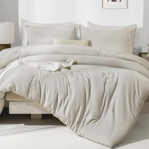 Grey Cotton Comforter Queen Size, Breathable Bedding Sets 3 Pieces for All Season