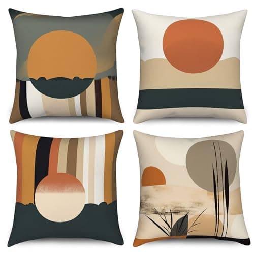 Boho Terracotta & Beige 20x20 Inch Abstract Sunrise Pillow Covers Set of 4