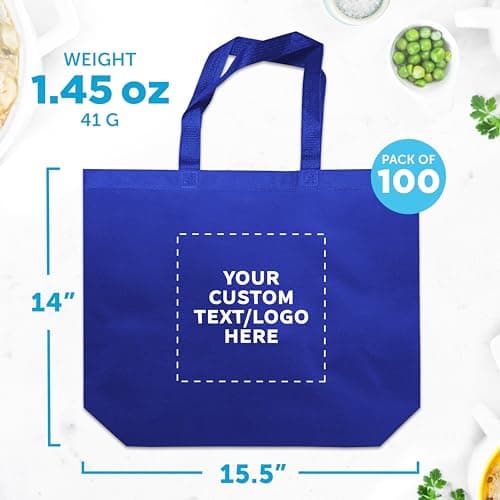 Custom Blue Jumbo Tote Bags Set of 100 - Reusable Promo Shopping Bags