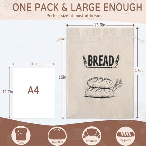 Reusable Linen Bread Bags for Sourdough and Toast, Extend Freshness with Drawstring Storage