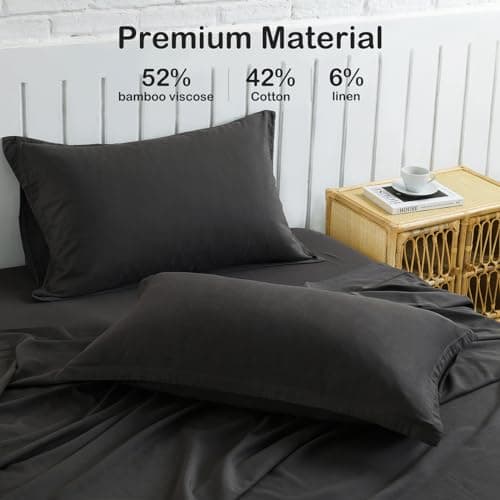 Charcoal Grey Bamboo Rayon & Linen Bed Sheets King Size, Soft & Breathable