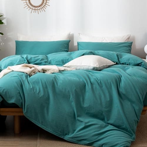 MooMee Bedding Duvet Cover Set in Brown, Queen Size 100% Washed Cotton Linen Like Textured Breathable and Durable Soft Comfy