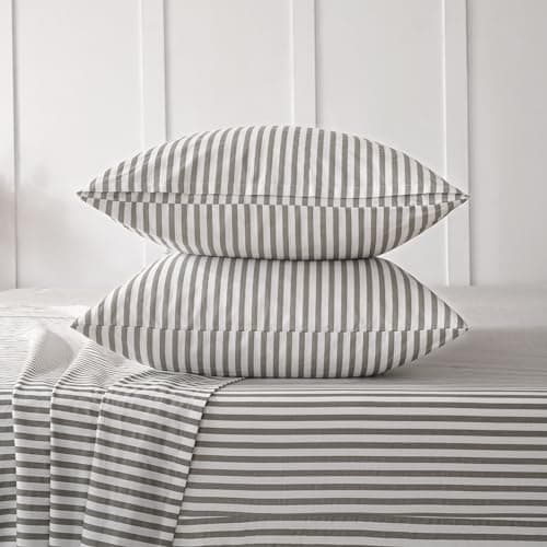JELLYMONI Queen Size Striped Bed Sheets Set - 4 Pieces, 100% Cotton, Deep Pockets, Ultra-Soft