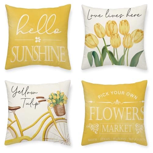 Spring Flowers Tulip Pillow Covers, 18x18 Inch, Set of 4 for Sofa Cushions