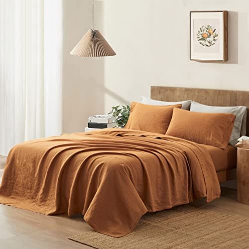 ATLINIA Pure Flax Linen Queen Sheets Set - Stone Washed French Linens