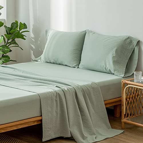 Washed Cotton Linen Like Breathable Bedding Sheet Set