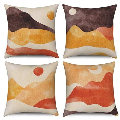 Boho Terracotta & Beige 20x20 Inch Abstract Sunrise Pillow Covers Set of 4