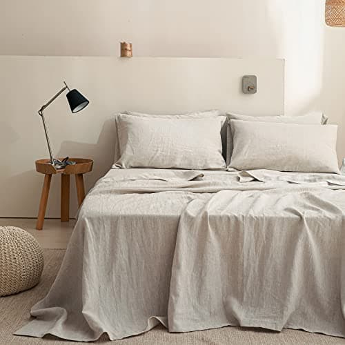 Simple&Opulence 100% Linen Sheet Set - 4 Pc Washed French Linen Bedding Set