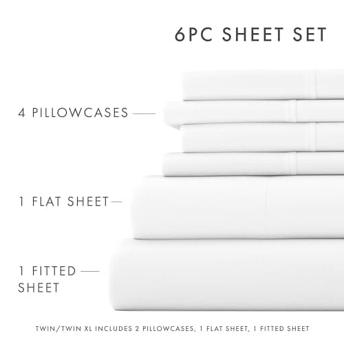 6-Piece White Linen Bed Sheet Set for Twin XL Size