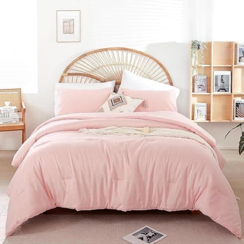 Weigelia Beige Queen Comforter Set - 3PCS Lightweight Soft Solid All Season Bedding with 2 Pillowcases