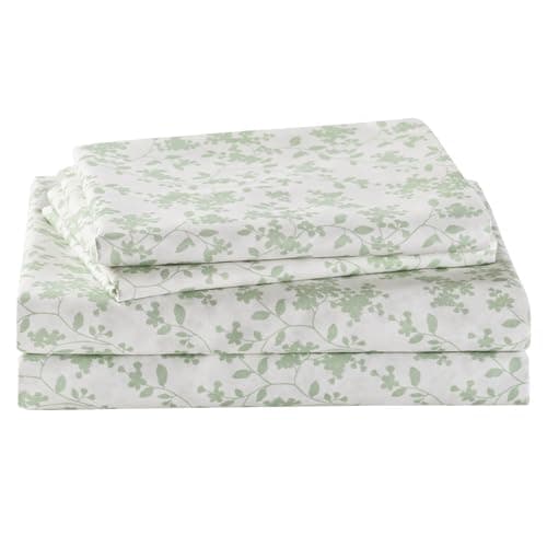 Vintage Flower Printed Full Size Bed Sheet Set with 15 Deep Pocket - 4 Piece Microfiber Patterned Sheet Set