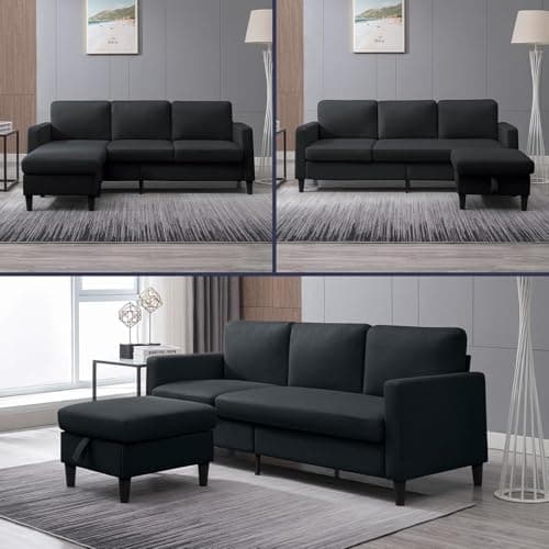 ijuicy Dark Grey L Shaped Sectional Sofa with Storage Ottoman