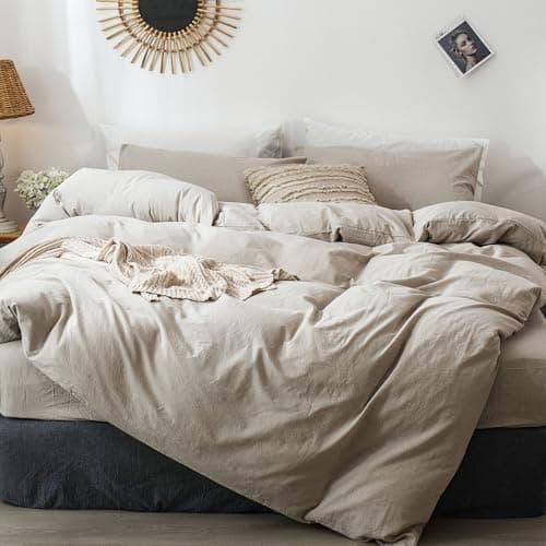 MooMee Queen Duvet Cover Set, Tannish Linen Grey, Breathable & Soft