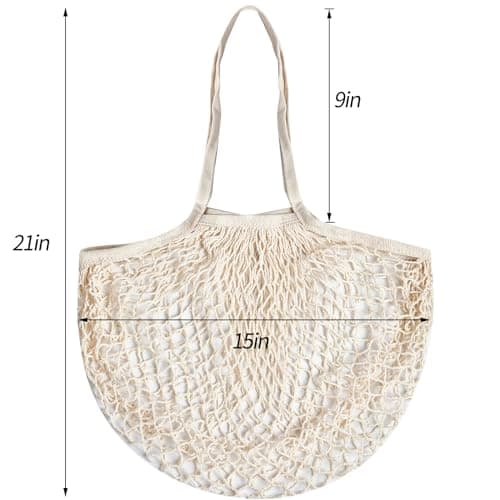 2 Pack Eco-Friendly Cotton Mesh Shopping Bags, Reusable Beige Handle Tote