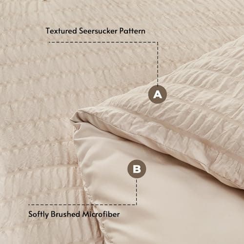 JOLLYVOGUE Beige Queen Seersucker Comforter Set with Ruffles