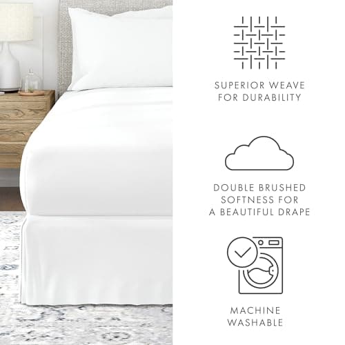 Ultra Soft Linen Market Queen Bed Skirt, White - Hotel Quality, Shrinkage & Fade Resistant