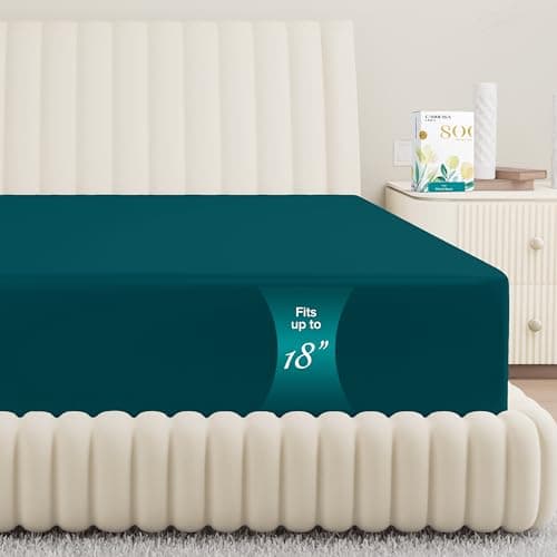 Carressa Linen Egyptian Cotton Queen Fitted Sheet, 800TC, Deep Pocket, Teal
