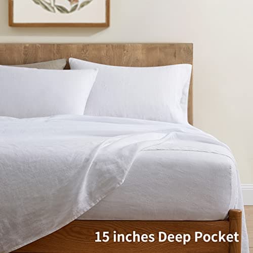 ATLINIA Stone Washed 100% Pure Flax Linen Queen Bedding Sheets Set