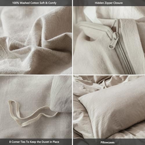 MooMee Queen Duvet Cover Set, Tannish Linen Grey, Breathable & Soft