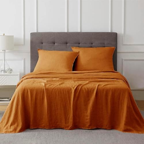 Breathable Cotton Linen King Bed Sheets, 4 Piece Set