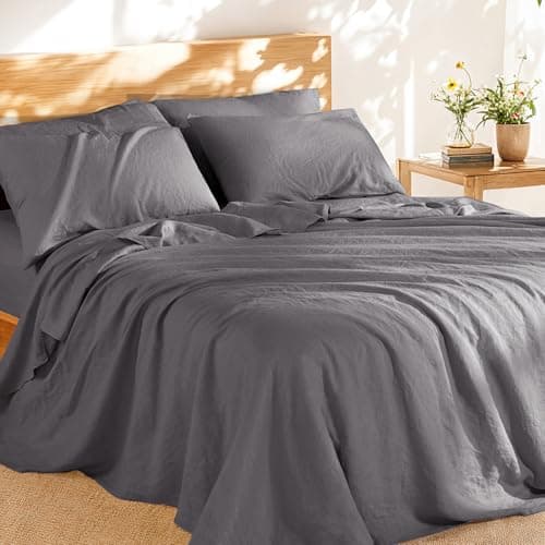 Shilucheng 100% French Linen King Size Sheets - Breathable, Soft & Durable
