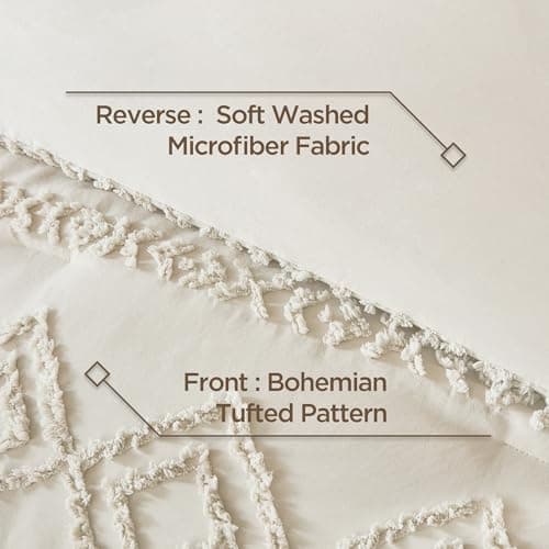 Andency Boho Beige Comforter Queen Set, Fluffy Warm Farmhouse Bedding