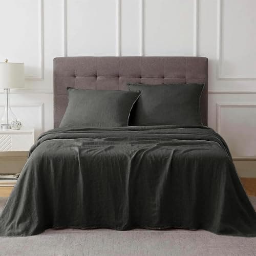 Talasily Queen Size Linen Cotton Sheets, Beige, Deep Pockets