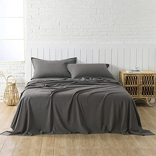 Charcoal Grey Bamboo Rayon & Linen Bed Sheets King Size, Soft & Breathable