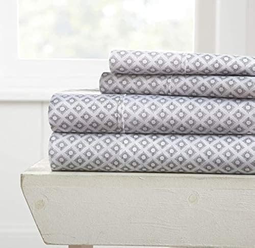 Premium Gray Linen Market Polaris Pattern Bed Sheet Set, Queen