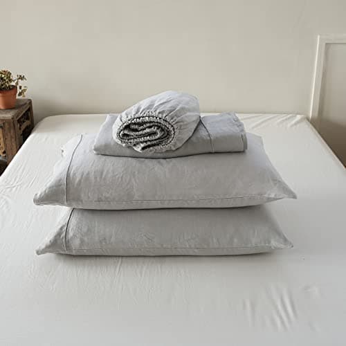 Simple & Opulence Pure Linen Full Size Sheet Set - 4 Pcs Natural Embroidery