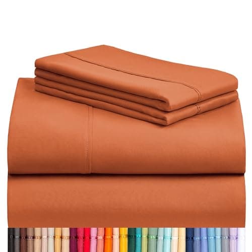 LuxClub 4 PC Queen Sheet Set, Deep Pockets, Cooling, Wrinkle Free, Silk Soft, Autumn Orange
