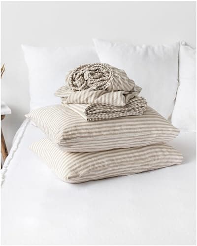 100% European Flax Linen King Bed Sheets, Breathable Cooling for Hot Sleepers