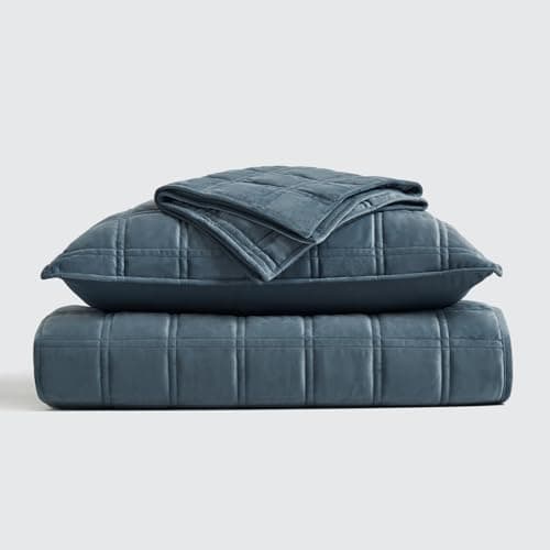 EVERGRACE King Size Ultra Soft Velvet Quilt with 2 Shams, Blue Linen, 108"x96"