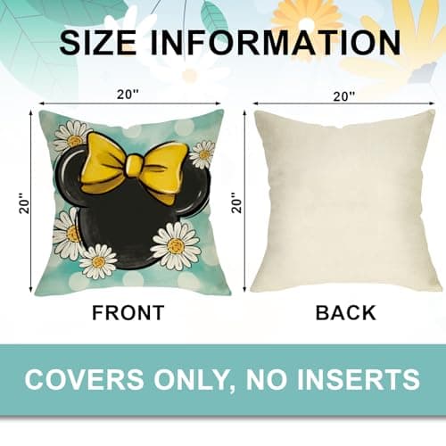 Spring Daisy Flower Throw Pillow Covers, Teal Yellow Stripes & Polka Dot