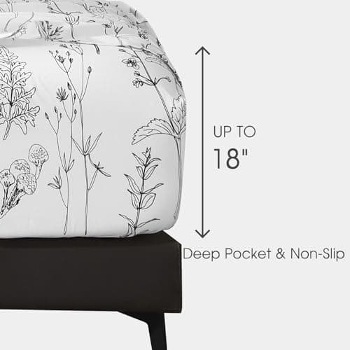 HYPREST Leaf Floral Deep Pocket Bed Sheets, 1800 Thread Count, Oeko-Tex Certified