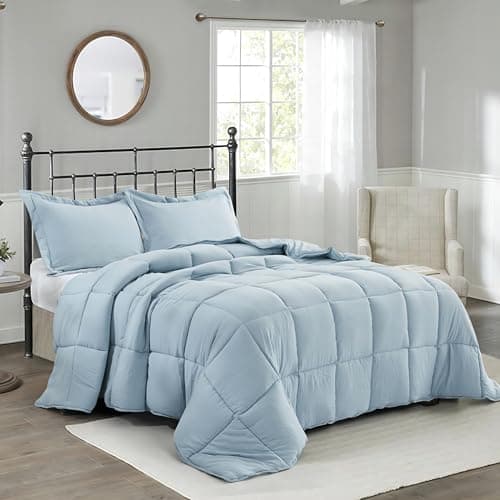 King Size Blue Down Alternative Comforter Set - Reversible Chic Quilt Design