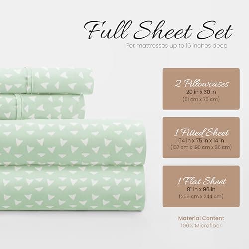 Ultra-Soft & Cooling Bed Sheets - Jade Arrows Design - Full Size - Deep Pocket Fits 16 Mattress
