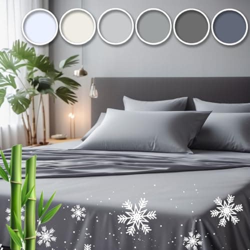 Cooling Bamboo Viscose Queen Sheet Set - Gray - Moisture Wicking & Ultra Soft