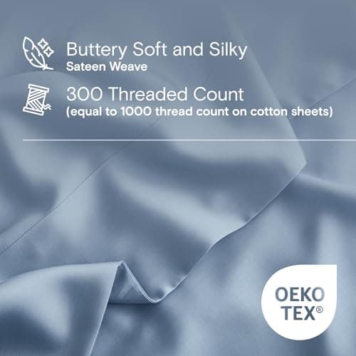 Bamboo Viscose DOZ Sheet Set, 100% Organic, Buttery Soft, Cooling, High GSM, Deep Pockets (Queen, Sky)