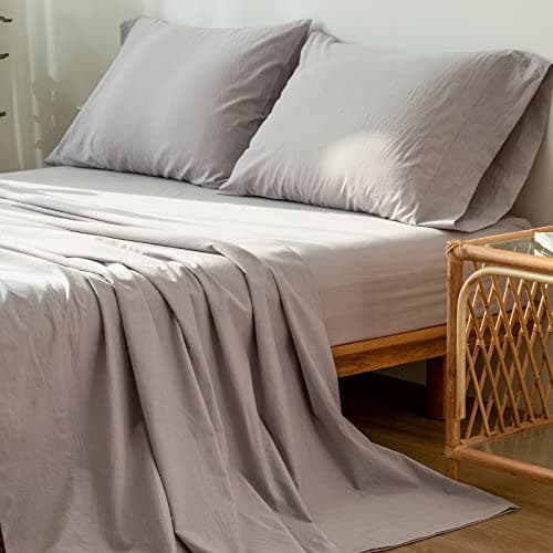 Washed Cotton Linen Like Breathable Bedding Sheet Set