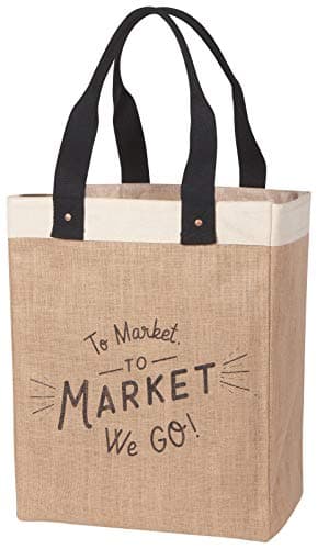 Burlap Market Tote: Goods and Provisions - 17 tall x 13.5 wide x 8.8 deep