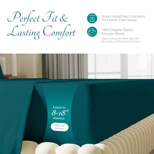 Carressa Linen Egyptian Cotton Queen Fitted Sheet, 800TC, Deep Pocket, Teal
