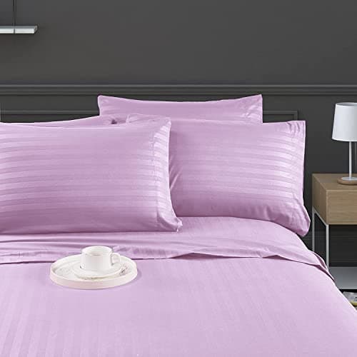 Lavender Stripe 100% Organic Cotton Bed Sheets & Pillowcases, Full-XL 6-Piece Set