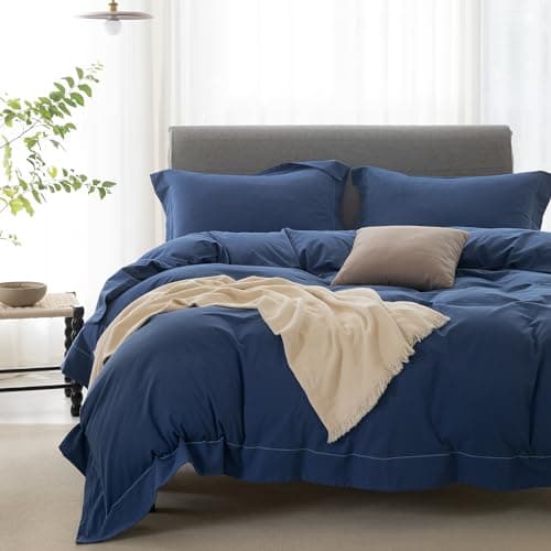 100% Washed Cotton Linen Like King Duvet Cover Set - Ultra Soft & Breathable, 3 Pieces (Off White)