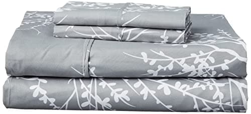 Spirit Linen Queen Size Bed Sheets - Pure Microfiber Polyester (Foliage Grey/White)