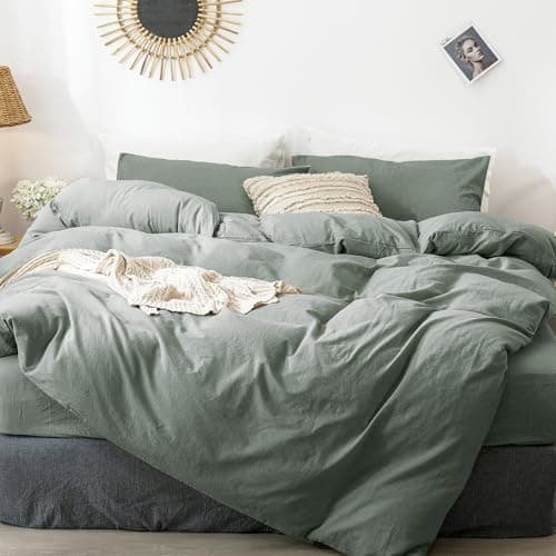 MooMee Queen Duvet Cover Set, Tannish Linen Grey, Breathable & Soft
